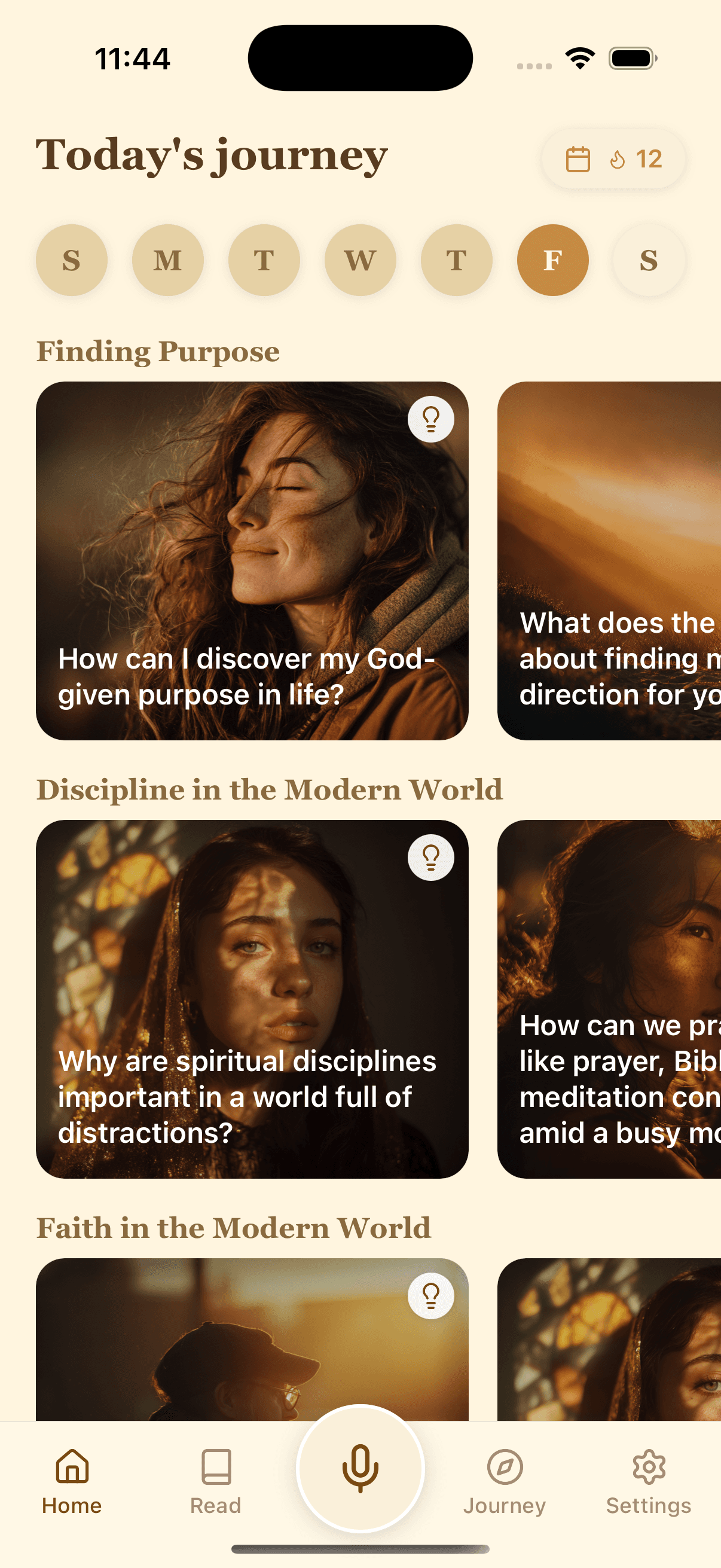 Hope app devotional screen with Scripture and guided reflection